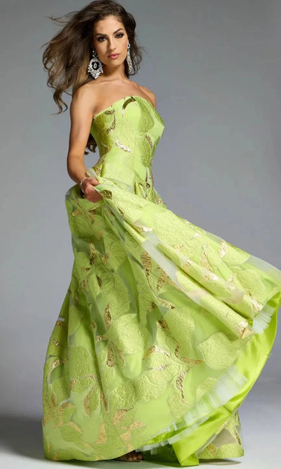 Textured Floral Strapless Gown by Jovani