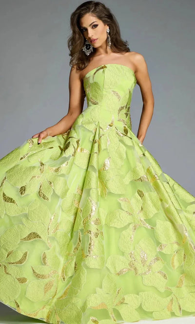 Textured Floral Strapless Gown by Jovani