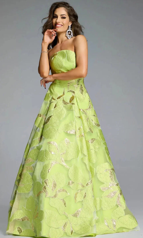 Textured Floral Strapless Gown by Jovani