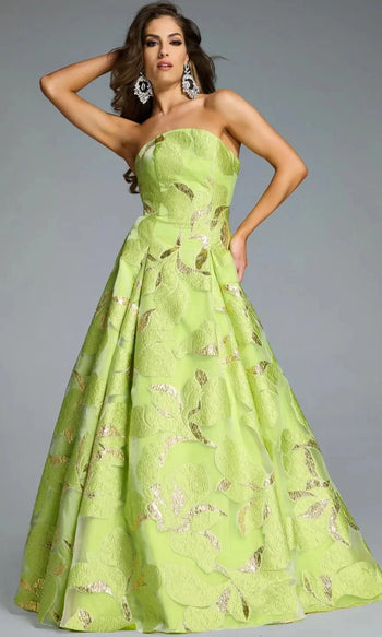 Jovani 44369 - Textured Floral Strapless Gown
