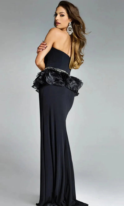 Strapless Sheath Gown with Beaded Peplum Detail By Jovani 44382