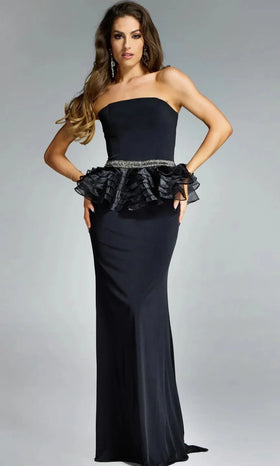 Strapless Sheath Gown with Beaded Peplum Detail By Jovani 44382