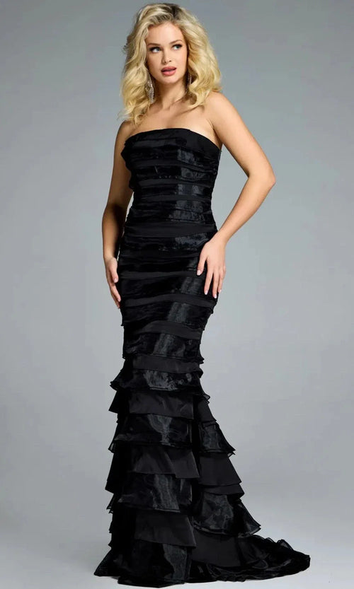 Jovani 44383 - Strapless Tiered Ruffle Gown