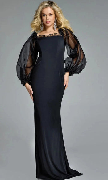 Jovani 44386 - Ruffle Trim Square Neckline Gown