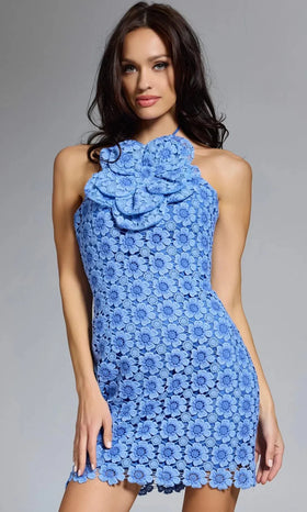 Floral Halter Short Dress with Rosette Detail Jovani 44418