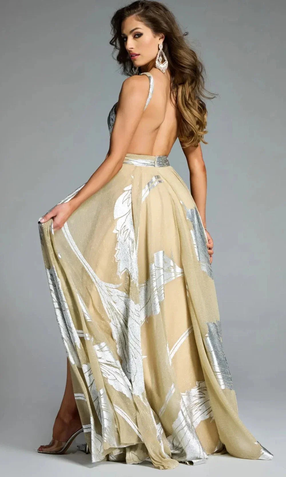 Halter A-Line Gown with Metallic Accents By Jovani 44421