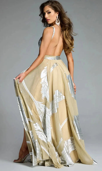 Jovani 44421 - Halter A-Line Gown with Metallic Accents