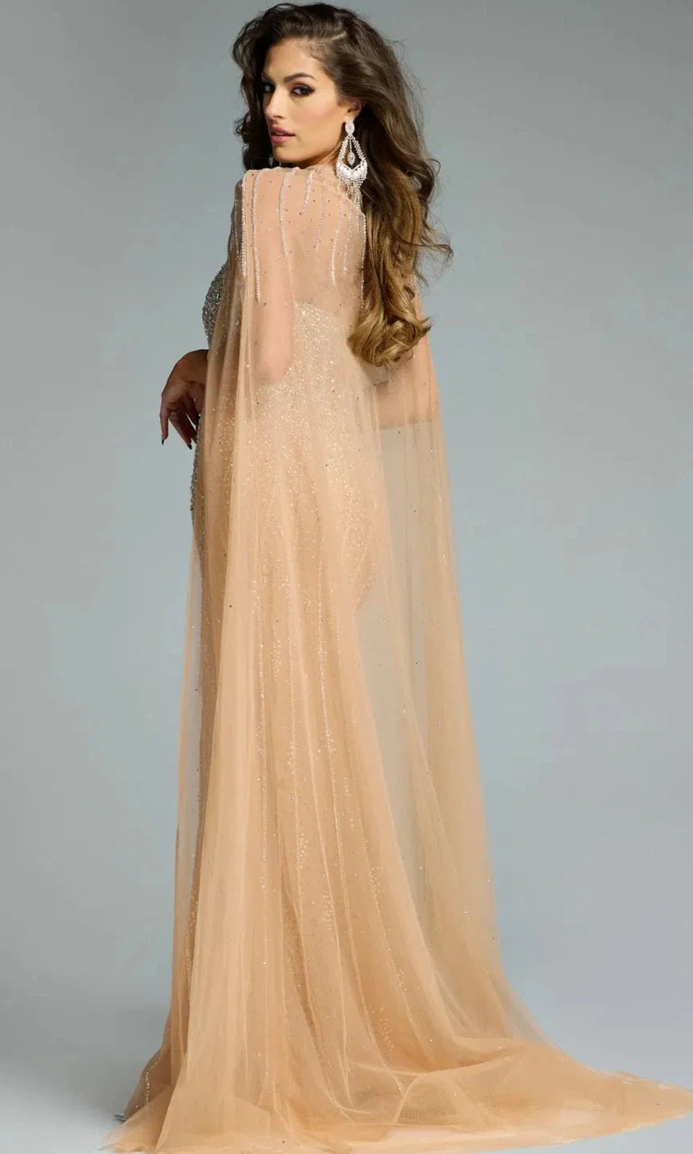 Beaded Bodice High Neck Gown with Cape By Jovani 45077