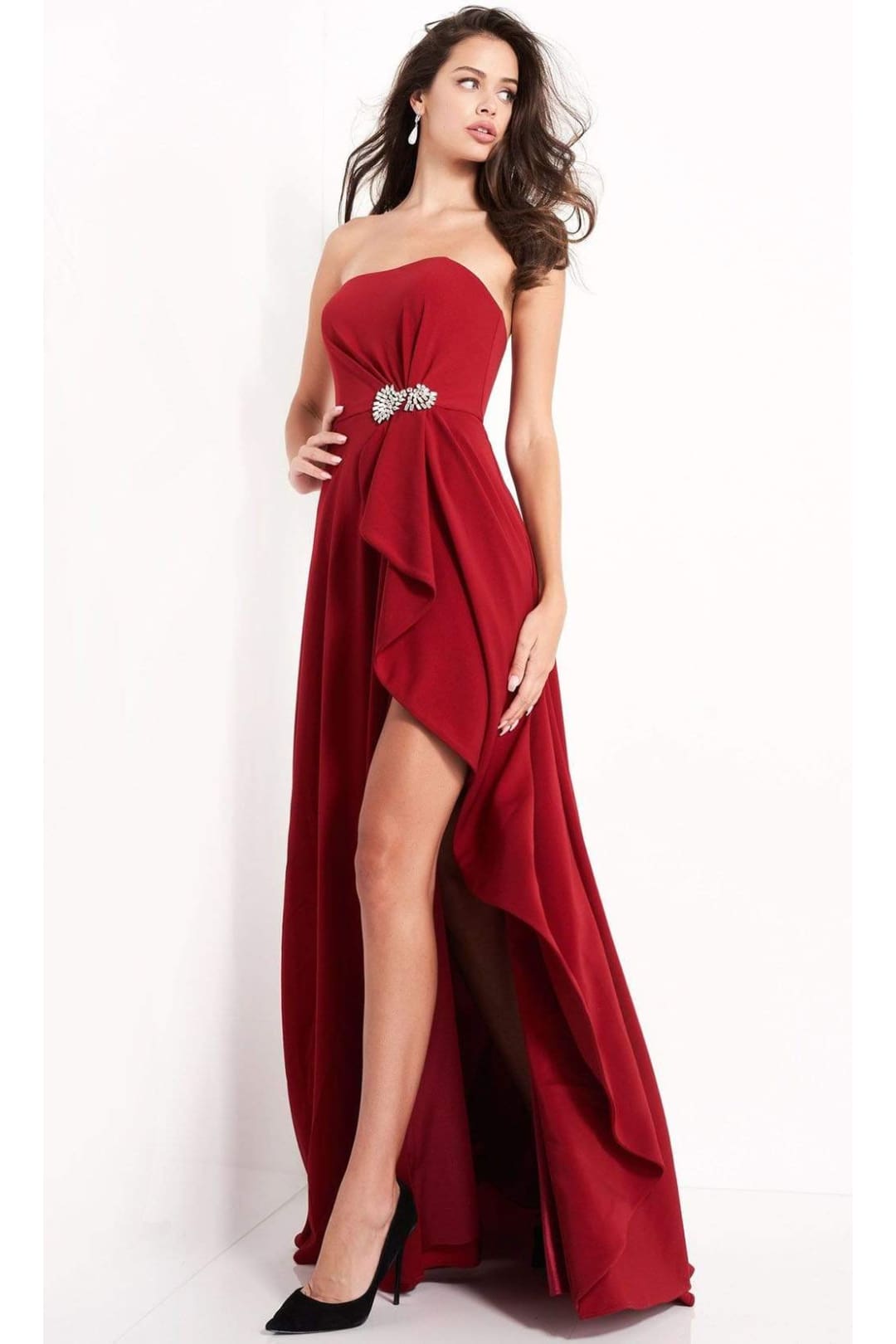 Jovani 4517 - Strapless A-Line Evening Dress with Jewel Accents and High Slit - Prom