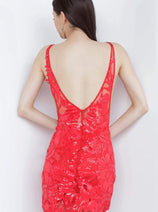 Jovani 4552 - Fitted After-Prom Dress with Embellished Deep V-Neck