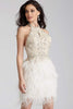 Jovani - 45547 Cocktail Dress with Beaded Halter and Feather Fringes - Prom