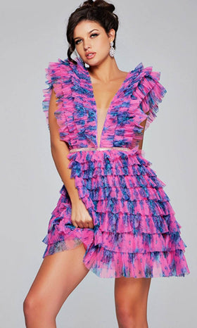 Jovani 50069 - Ruffled Cocktail Dress with Plunging Neckline