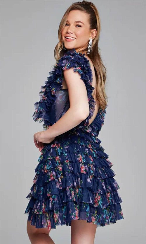 Jovani 50069 - Ruffled Cocktail Dress with Plunging Neckline - Prom