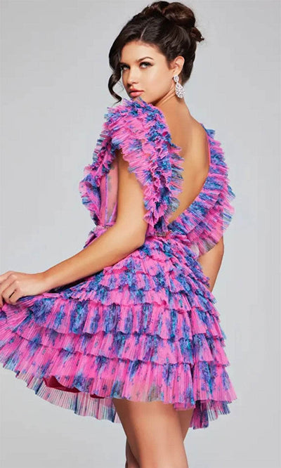 Jovani 50069 - Ruffled Cocktail Dress with Plunging Neckline - Prom