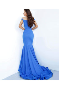 Jovani 55187 Mermaid Gown with Off-Shoulder Glittered Design - Prom