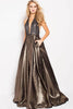 Jovani - 57237 Plunging Halter Metallic A-Line Prom Gown - Prom