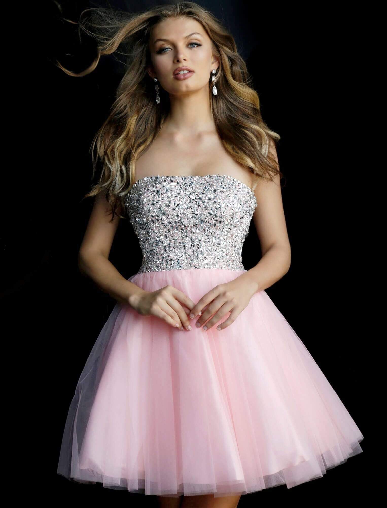 Jovani 58470 - Bead-Studded Strapless Fit and Flare Cocktail Dress - Prom