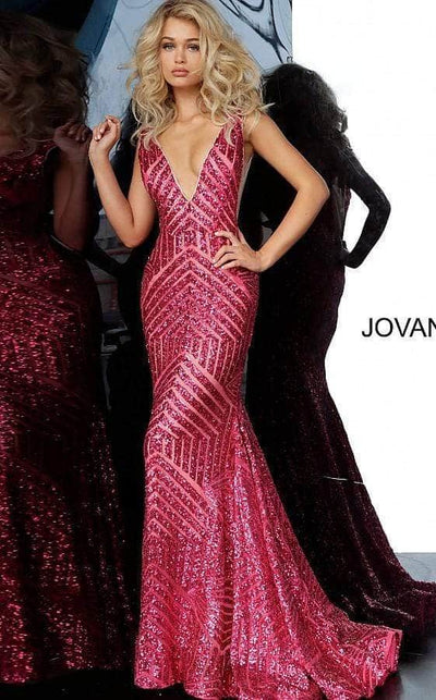 Jovani 59762 - Sequin Evening Gown with Low V-Neck - Prom