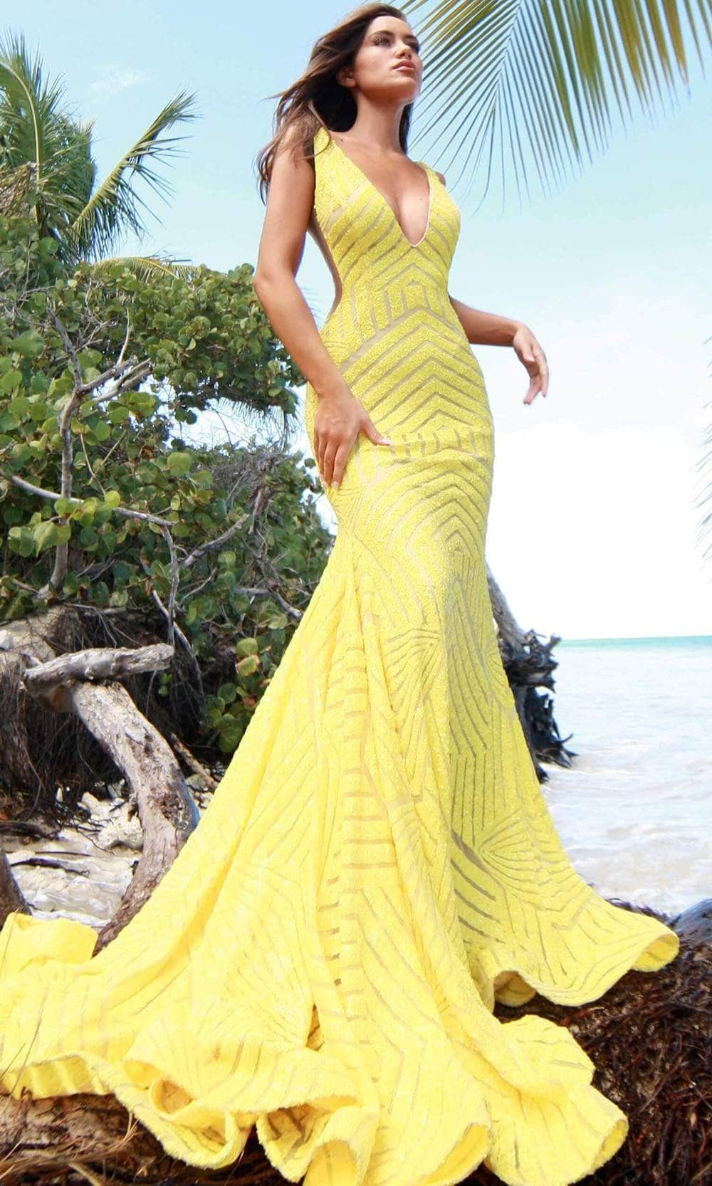 Jovani 59762 - Sequin Evening Gown with Low V-Neck - Prom