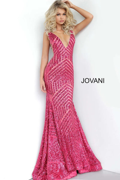 Jovani 59762 - Sequin Evening Gown with Low V-Neck - Prom