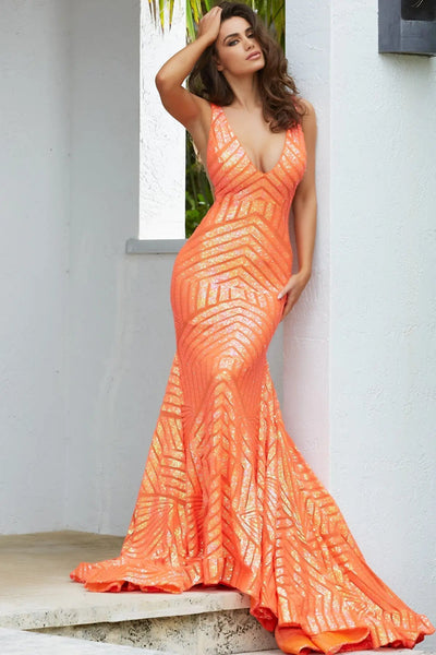 Jovani 59762 - Sequin Evening Gown with Low V-Neck - Prom