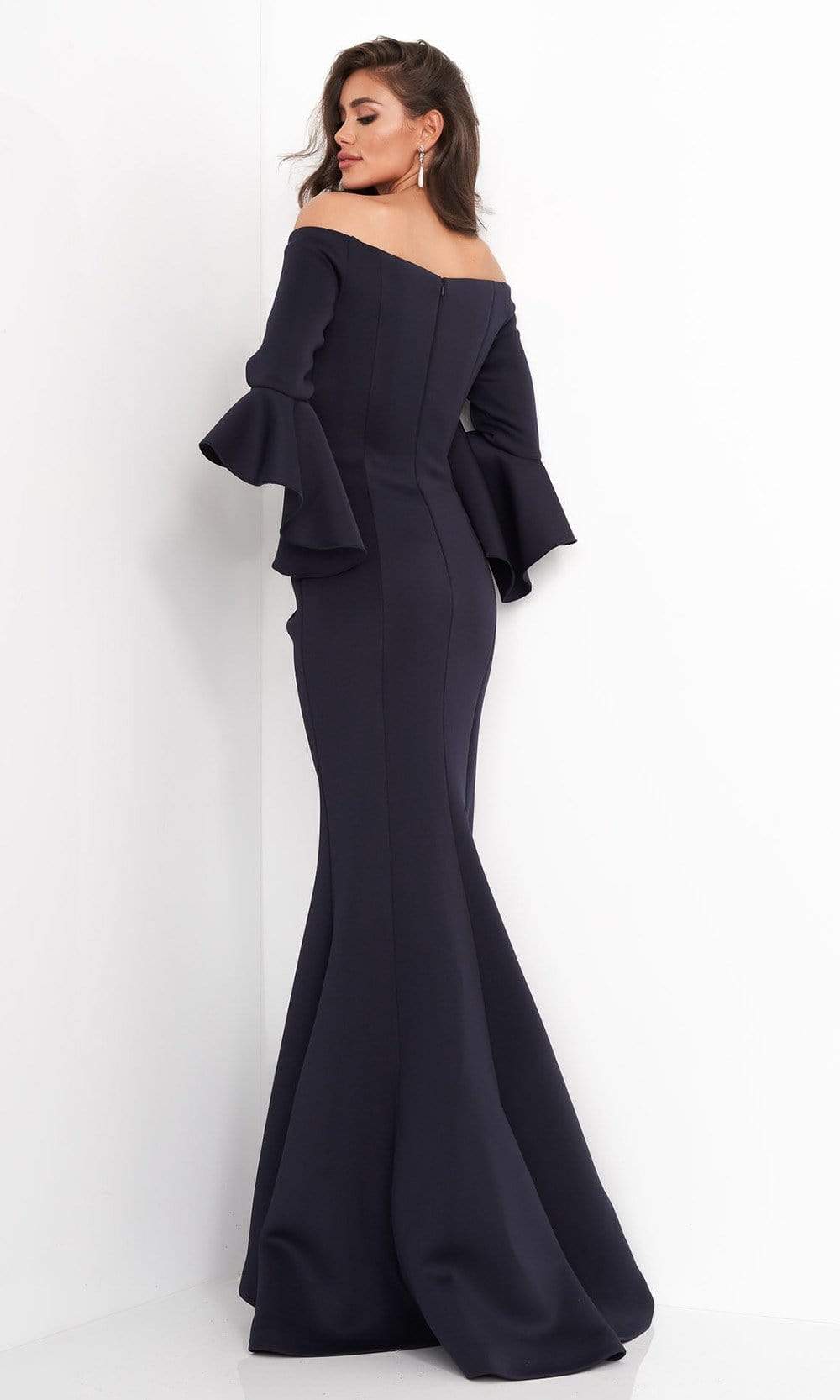 Jovani - 59993 Off Shoulder Bell Sleeve Draping Mermaid Gown - Prom