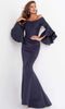 Jovani - 59993 Off Shoulder Bell Sleeve Draping Mermaid Gown