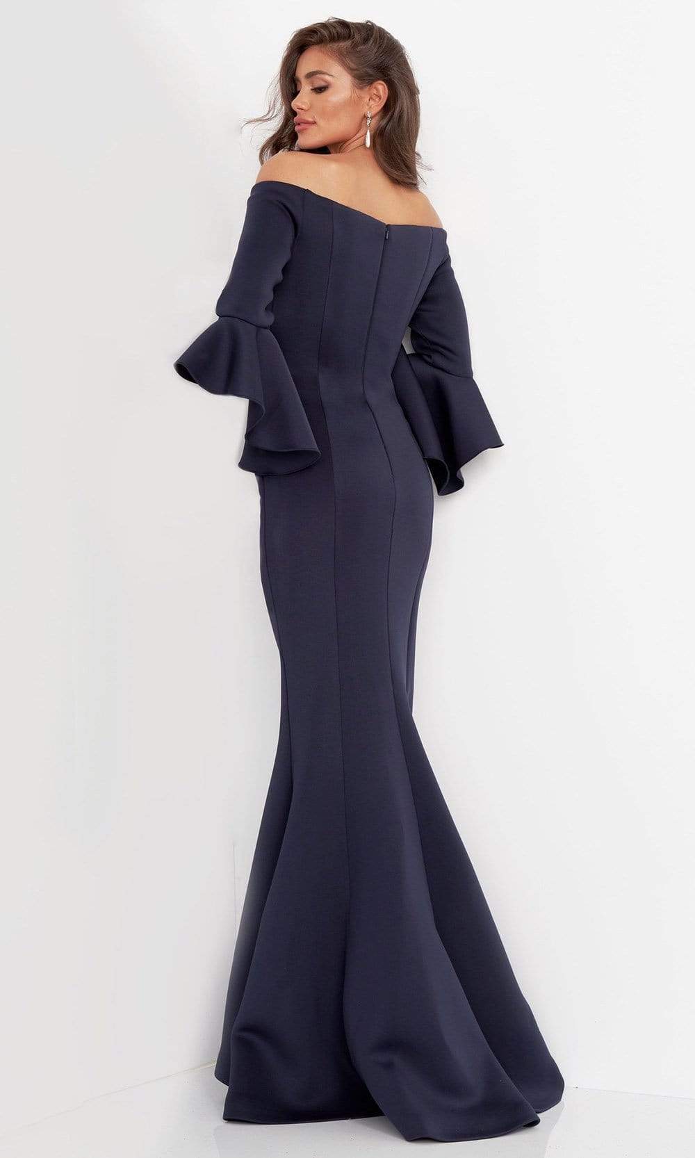 Jovani - 59993 Off Shoulder Bell Sleeve Draping Mermaid Gown - Prom