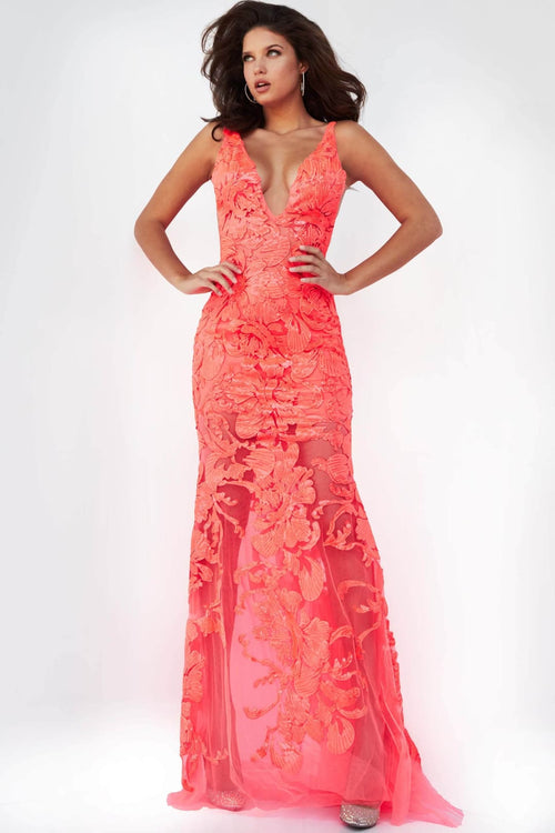 Jovani - 60283 Prom Gown with Floral Appliqué - Prom