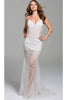 Jovani 60695 Tulle Trumpet Dress with Beaded Plunging V-Neck - Prom