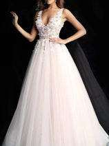 Jovani 61109 - Floral Appliqué Plus Size Prom Ballgown.