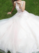 Jovani 61109 - Floral Appliqué Plus Size Prom Ballgown.
