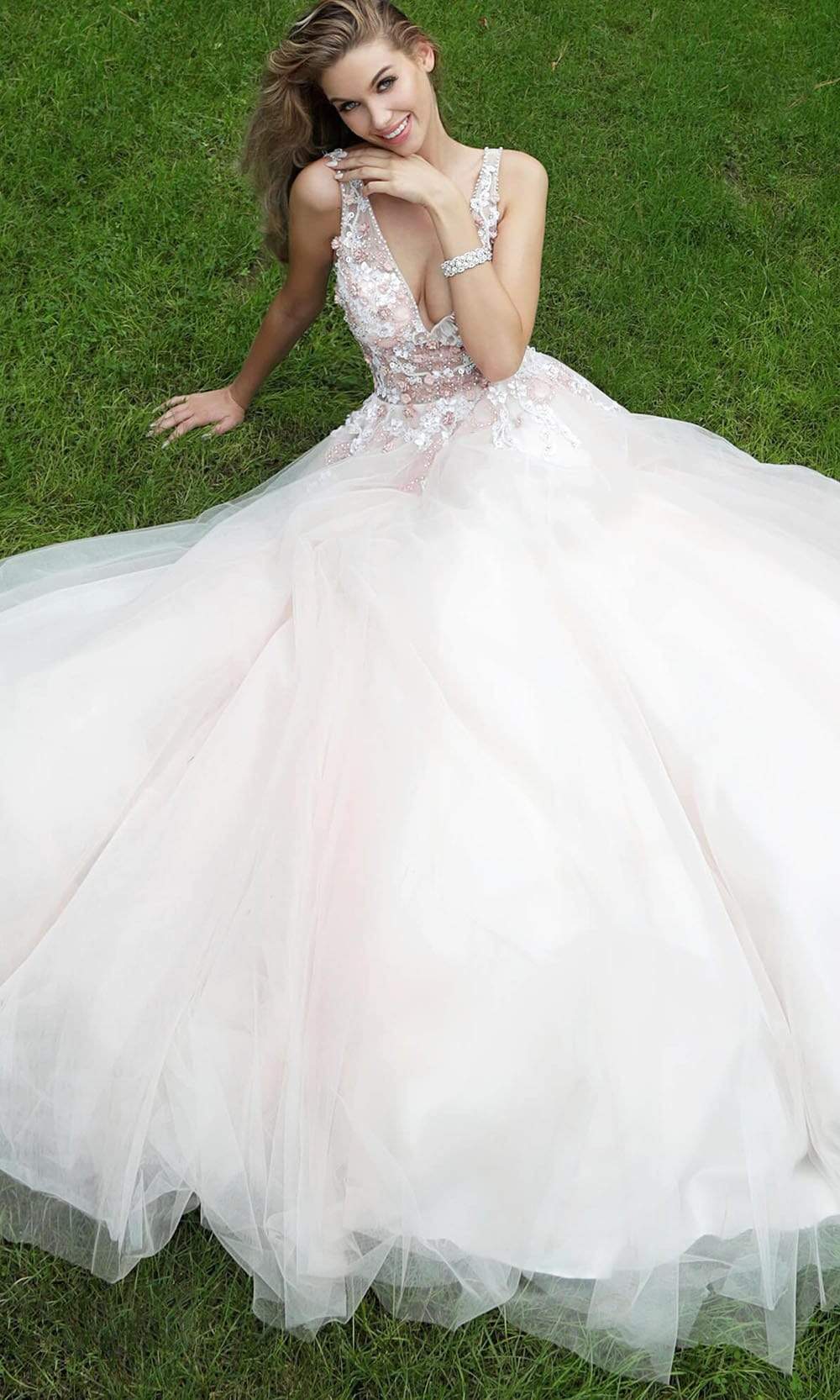 Jovani 61109 - Floral Appliqué Plus Size Prom Ballgown. - Prom