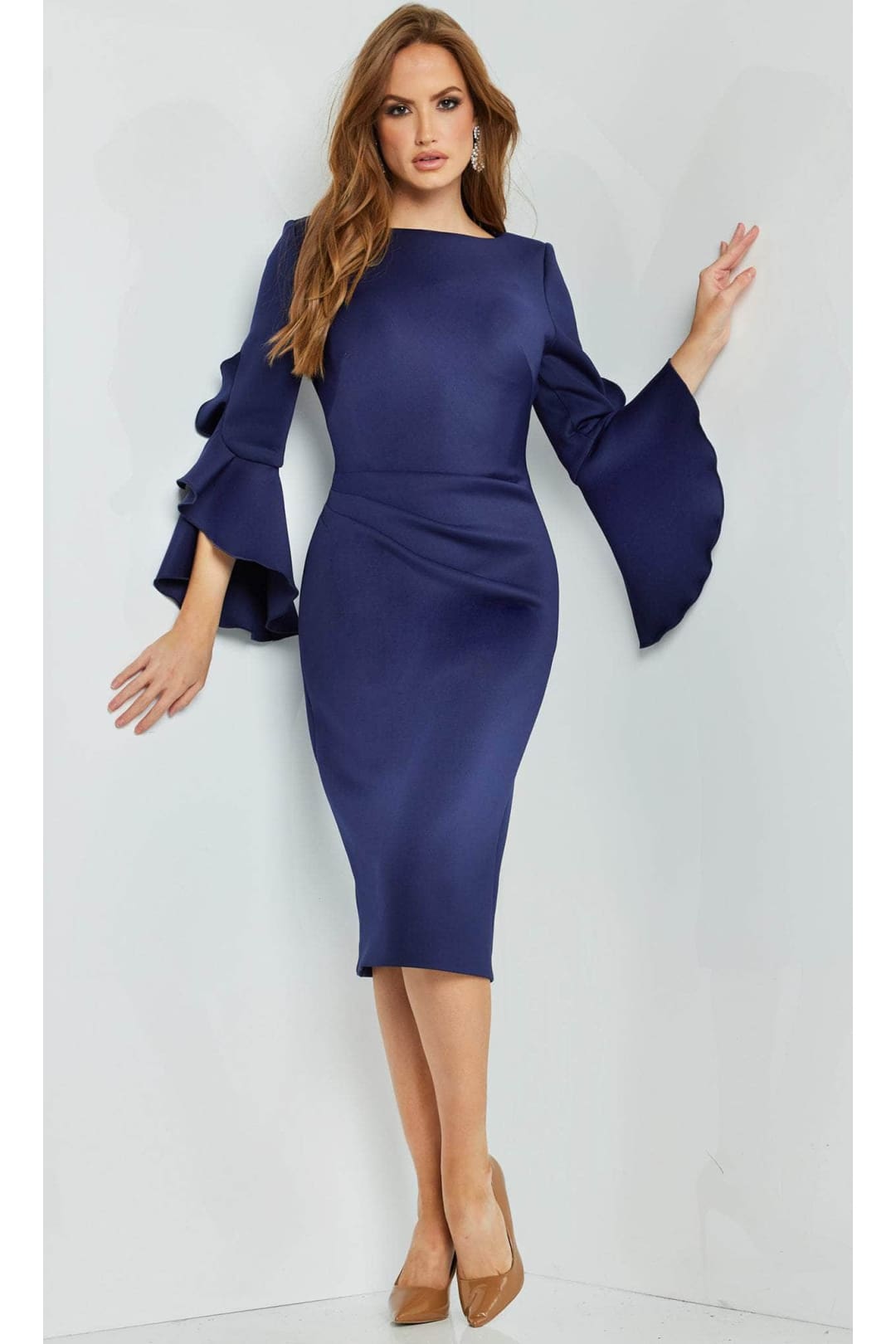 Jovani 63169 - Bell Sleeve Fitted Cocktail Dress - Light Blue / 00 - Prom