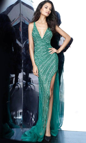 Jovani 63405: Emerald Prom Dress with High Slit