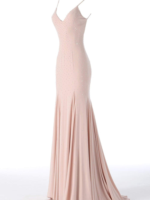 Jovani 63563 Backless Jersey Prom Gown with Studded Details - Prom