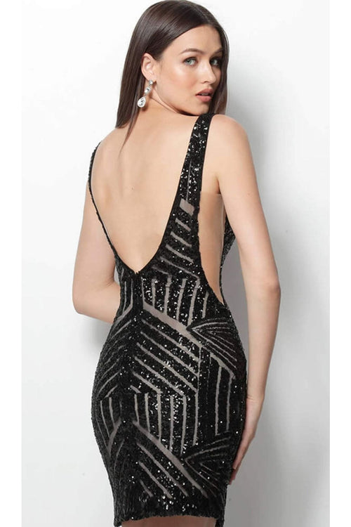 Jovani 63899 - Deep V-Neck Sequined Sheath Cocktail Dress - Prom