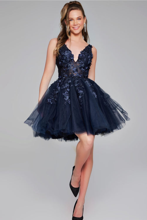 Jovani 63987 - Floral Appliqué A-Line Party Dress - Prom