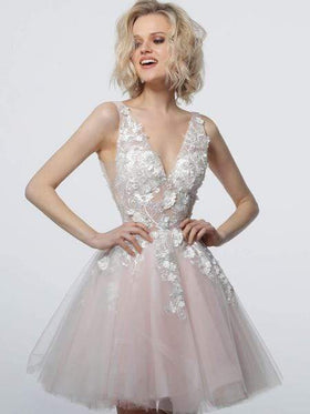 Jovani 63987 - Floral Appliqué A-Line Party Dress