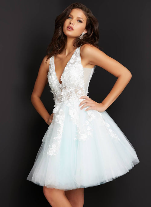 Jovani 63987 - Floral Appliqué A-Line Party Dress - Prom