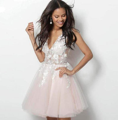 Jovani 63987 - Floral Appliqué A-Line Party Dress - Prom