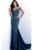 Jovani 64521 Mermaid Dress with Lace Off-Shoulder Design and Train - Prom