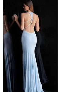 Jovani 67101 - Halter Trumpet Dress in Jersey with Beaded Details - Prom