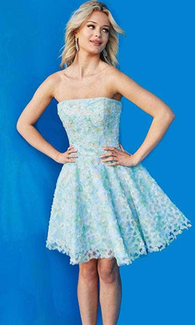 Jovani 07965 Strapless Floral Cocktail Dress