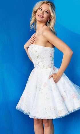 Jovani - 07967 A-Line Cocktail Dress with Strapless Design