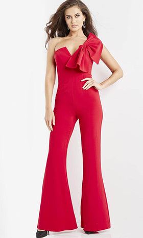 Jovani 09525 V-Neck Single Strap Bell Bottom Jumpsuit