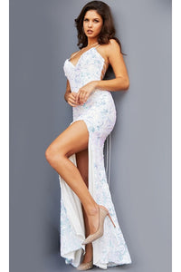 Jovani Backless Long Sequin Prom Dress 08255 - White/Ab / Prom