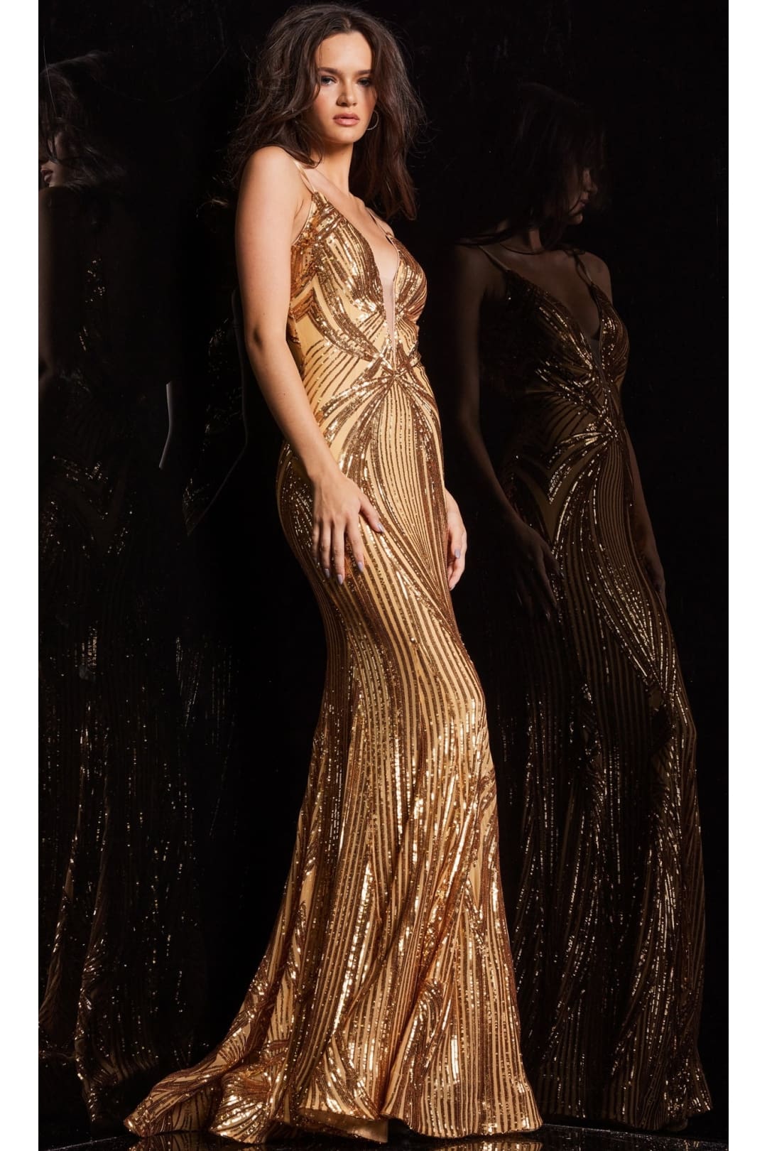 Jovani Backless Sequin-Print Long Prom Dress 09693 - Apparel & Accessories > Clothing > Dresses
