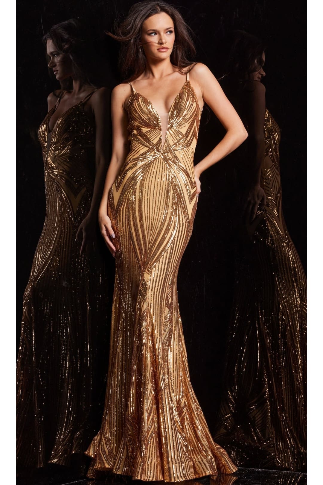 Jovani Backless Sequin-Print Long Prom Dress 09693 - Apparel & Accessories > Clothing > Dresses