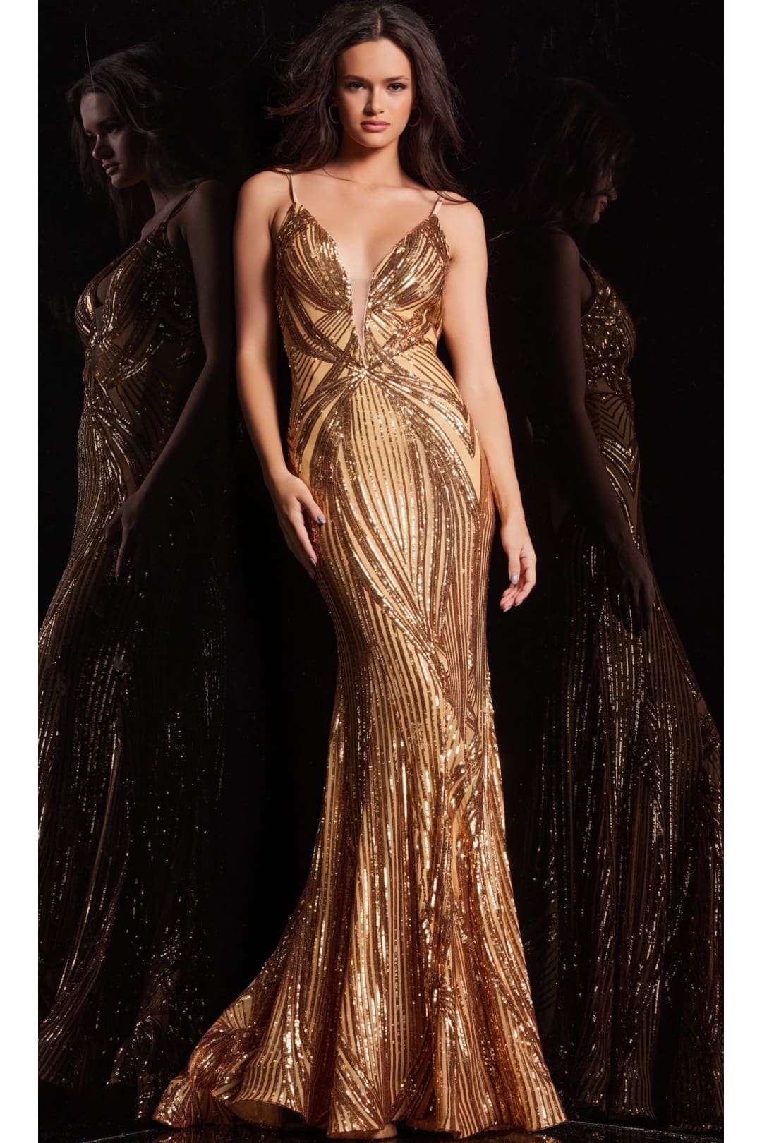Jovani Backless Sequin-Print Long Prom Dress 09693 - Gold / Apparel & Accessories > Clothing > Dresses